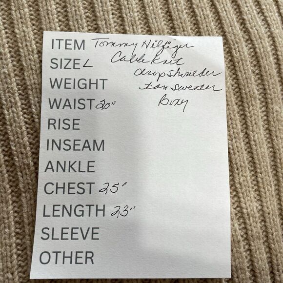 Tommy Hilfiger Sweater Women’s L Tan Cable Knit Drop Shoulder Dolman Sleeve Boxy - Picture 8 of 8